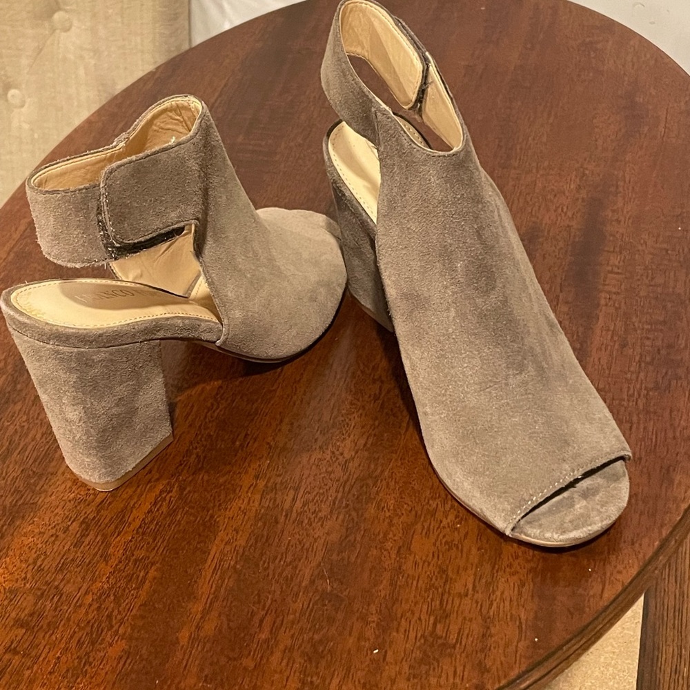 Franco Fortini Faux Suede “Lisa” Heels peek a boo toe.